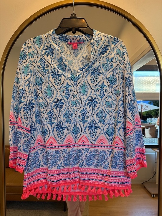 Lilly Pulitzer Tops - Lilly Pulitzer Blue & Pink Paisley Print Tunic with Tassel Hem